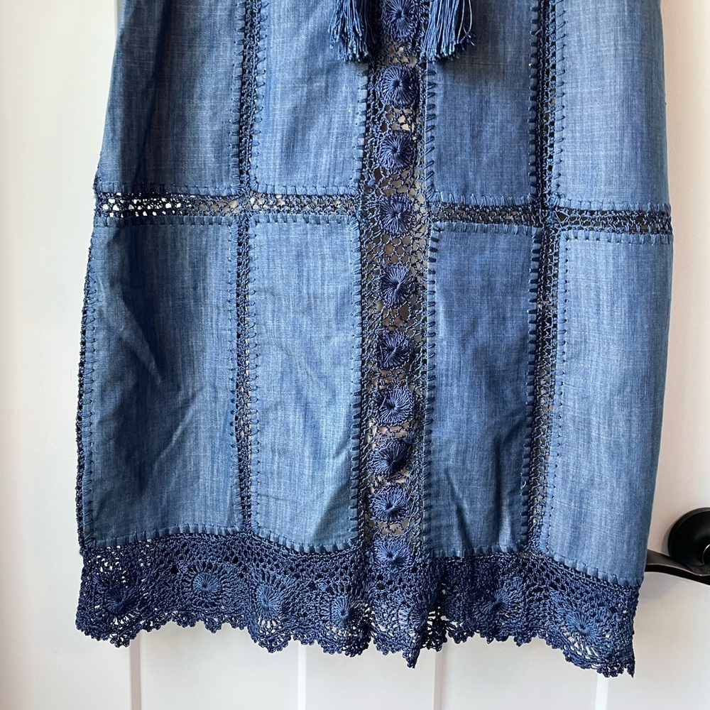 alice +‎ olivia Tona Crocheted Patchwork Chambray… - image 6